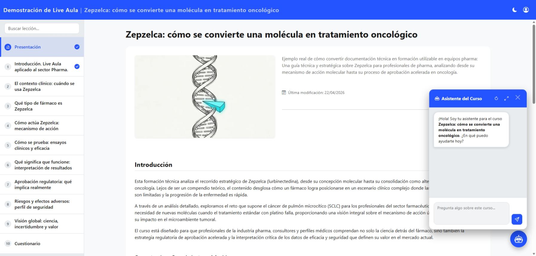 Step 3: Published interactive course in Live Aula with integrated AI tutor assistant